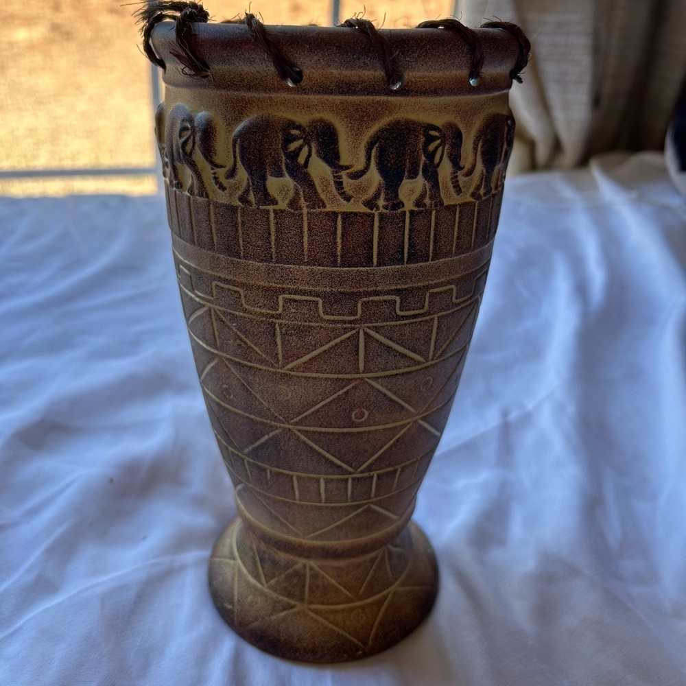 Elephant Carved Brown Vase